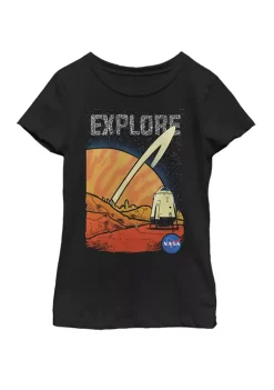 NASA Girls 7-16 Explore Star Text Saturn View Short Sleeve Graphic T-Shirt