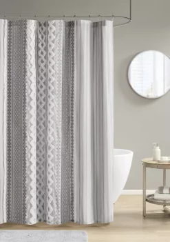 INK + IVY® Imani Cotton Printed Shower Curtain with Chenille Stripe -INK + IVY Shop Belk 146