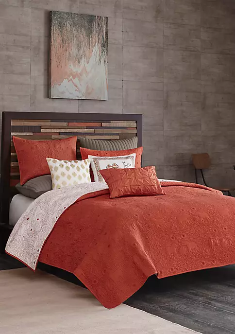 INK + IVY® Kandula 3-Piece Coral Coverlet Mini Set 4 INK + IVY® Kandula 3-Piece Coral Coverlet Mini Set - Image 2