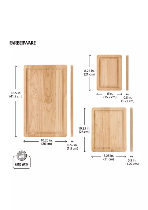 Farberware Rubberwood Cutting Boards with Trenches - Set of 3 4 Farberware Rubberwood Cutting Boards with Trenches - Set of 3 - Image 2