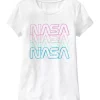 NASA Girls 7-16 Repeating Rainbow Logo Stars Retro Vintage Short Sleeve Graphic T-Shirt