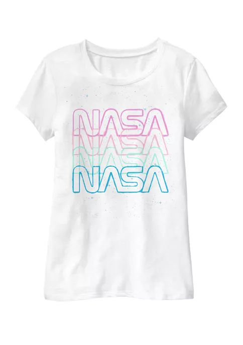 NASA Girls 7-16 Repeating Rainbow Logo Stars Retro Vintage Short Sleeve Graphic T-Shirt 3 NASA Girls 7-16 Repeating Rainbow Logo Stars Retro Vintage Short Sleeve Graphic T-Shirt - Image 2