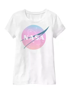 NASA Girls 7-16 Pastel Rainbow Classic Logo Short Sleeve Graphic T-Shirt