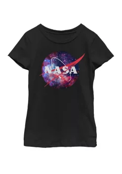 NASA Girls 7-16 Purple Pink Mix Galaxy Style Logo Short Sleeve Graphic T-Shirt
