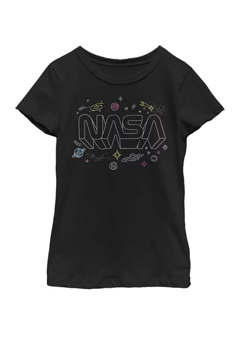 NASA Girls 7-16 Line Sketch Short Sleeve Graphic T-Shirt 3 NASA Girls 7-16 Line Sketch Short Sleeve Graphic T-Shirt