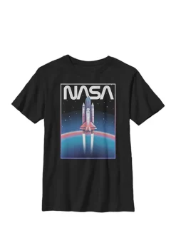NASA Distressed Retro Rocket Poster Style Crew Graphic T-Shirt