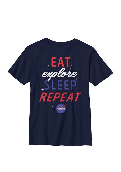 NASA Eat Explore Sleep Repeat Logo Crew Graphic T-Shirt 3 NASA Eat Explore Sleep Repeat Logo Crew Graphic T-Shirt